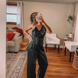 NWT Lulus silk one shoulder black pants jumpsuit
